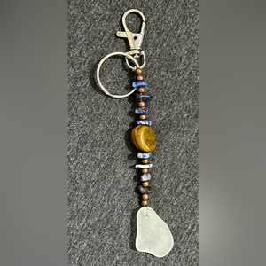 Jersey Shore sea glass key chain with Tigers Eye stone.